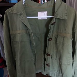 Green denim jacket cropped